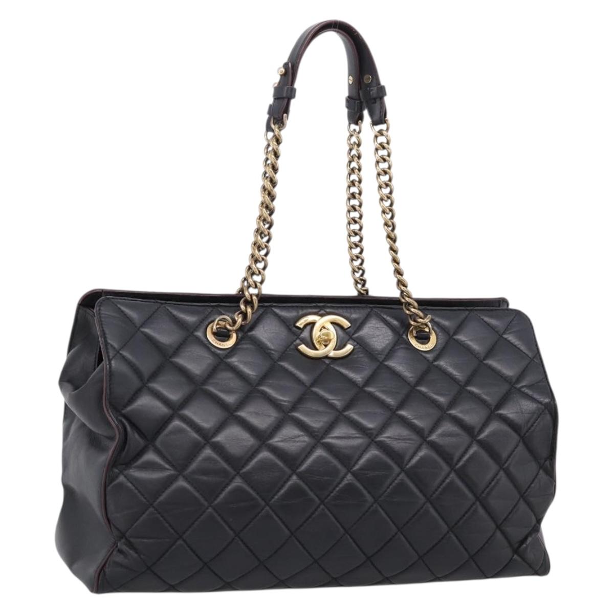 CHANEL Matelasse Chain Shoulder Bag Leather Black Gold CC Auth yk20969V