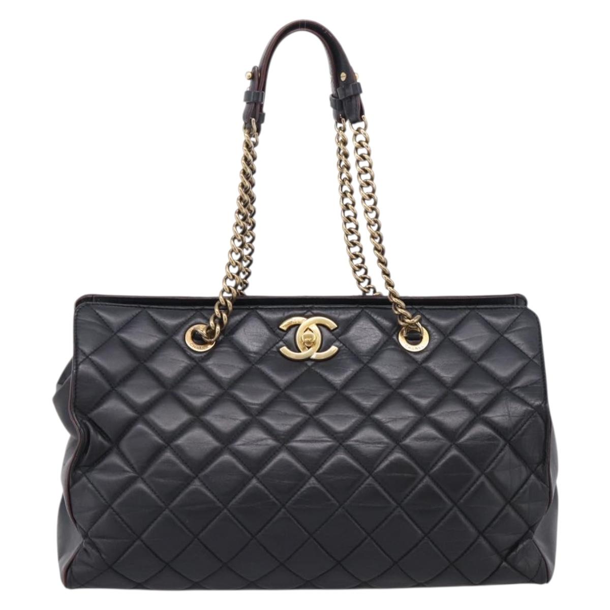 CHANEL Matelasse Chain Shoulder Bag Leather Black Gold CC Auth yk20969V