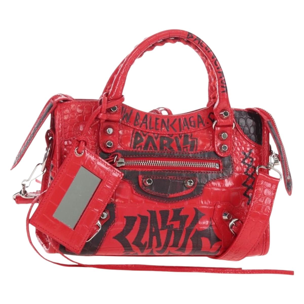 Balenciaga Graffiti Mini City Hand Bag Leather 2way Red 300295 Auth yk20970SAM