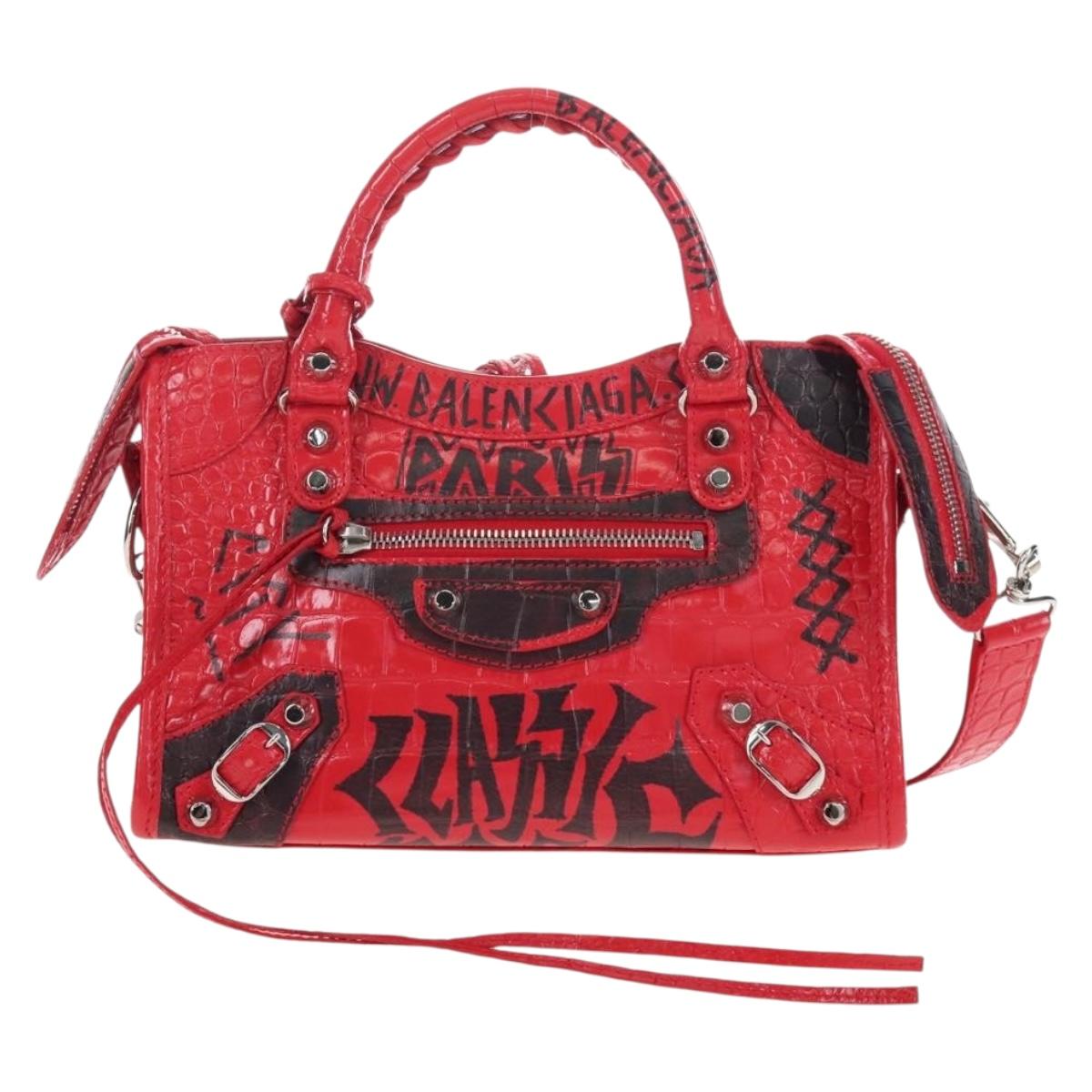 Balenciaga Graffiti Mini City Hand Bag Leather 2way Red 300295 Auth yk20970SAM