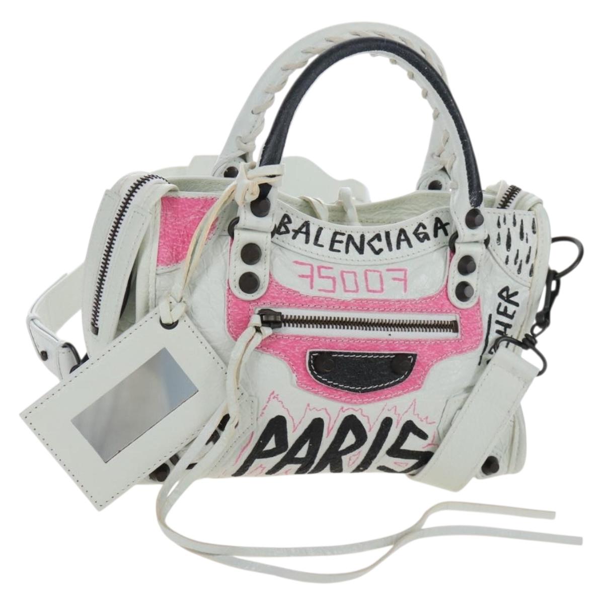 Balenciaga Graffiti The City Mini Bag Leather 2way White 300295 Auth yk20973M
