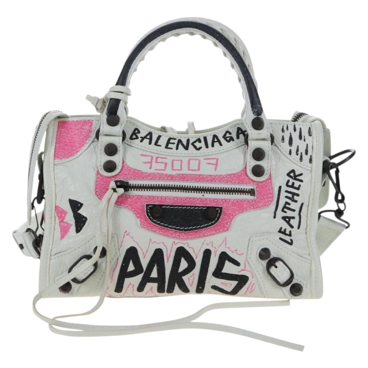 Balenciaga Graffiti The City Mini Bag Leather 2way White 300295 Auth yk20973M