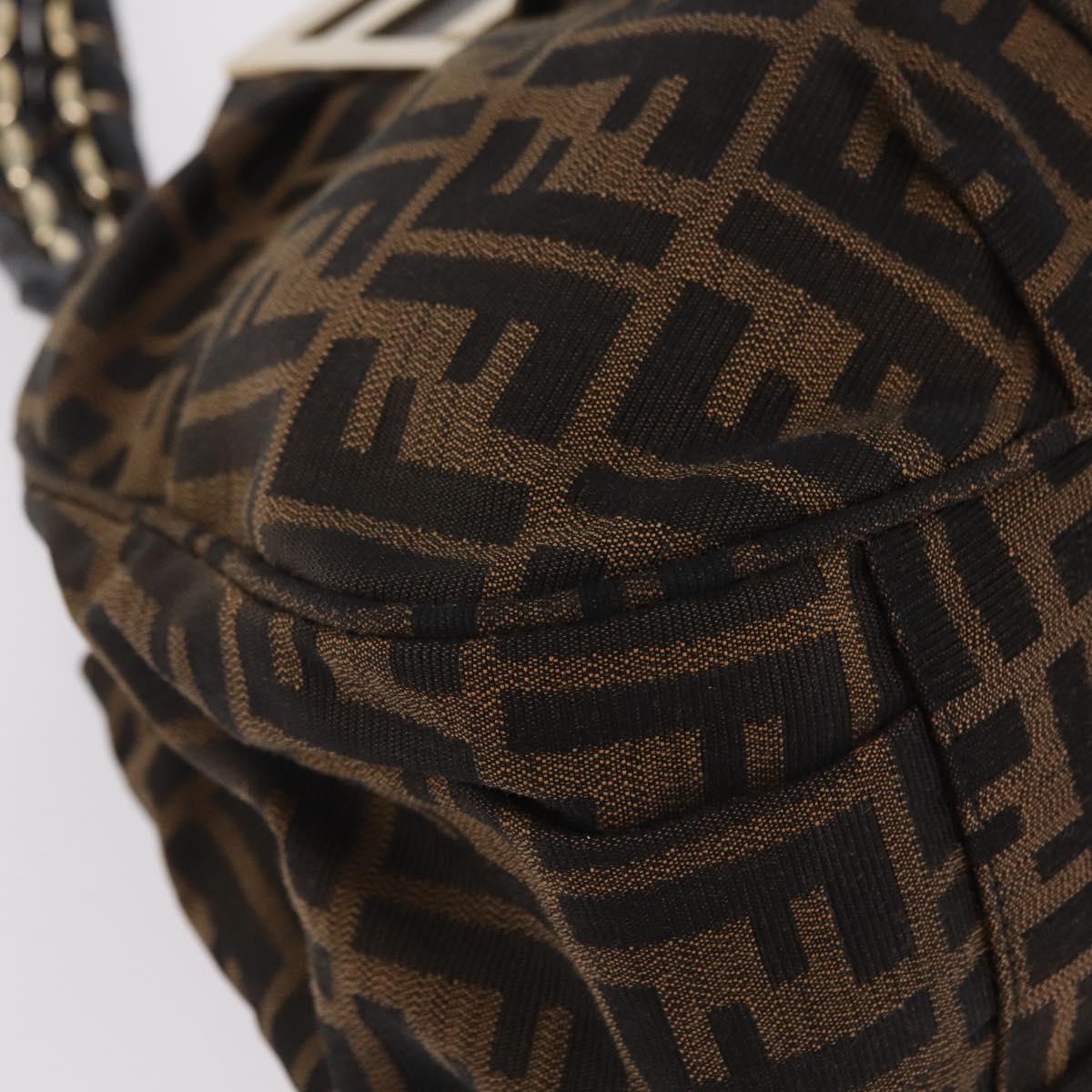 FENDI Zucca Canvas Chain Mia Hand Bag Black Brown Auth yk20978SAV