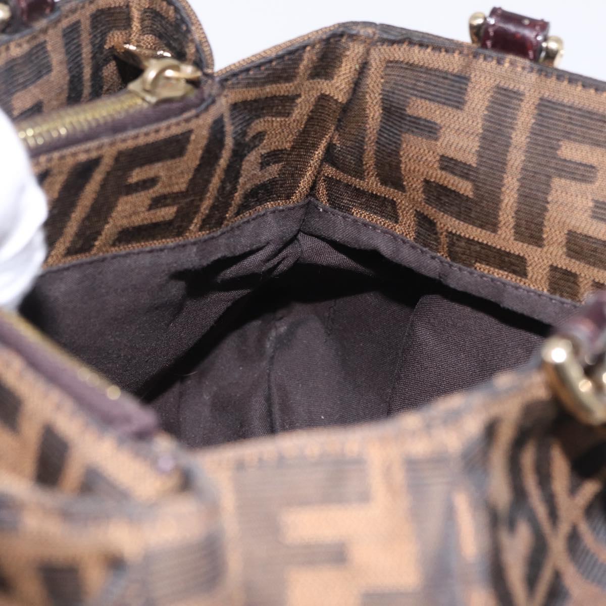 FENDI Zucca Canvas Chain Mia Hand Bag Black Brown Auth yk20978SAV