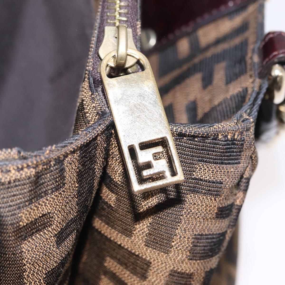 FENDI Zucca Canvas Chain Mia Hand Bag Black Brown Auth yk20978SAV