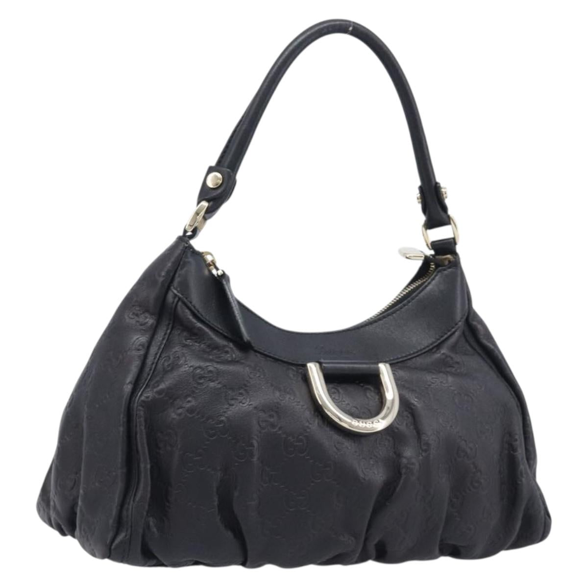 GUCCI GG Canvas Guccissima Abbey Bag Leather Black Gold 190525 Auth yk20985V