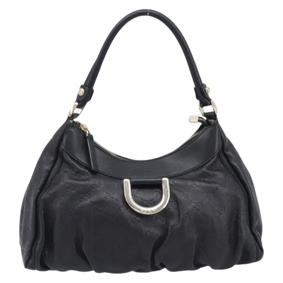 GUCCI GG Canvas Guccissima Abbey Bag Leather Black Gold 190525 Auth yk20985V