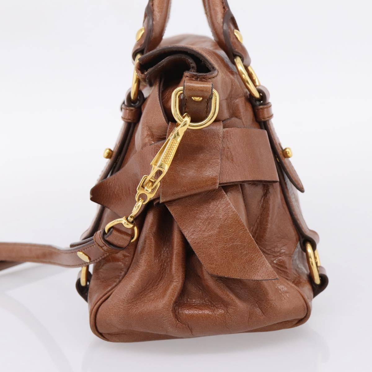 Miu Miu Hand Bag Leather 2way Brown Gold Auth yk20994V
