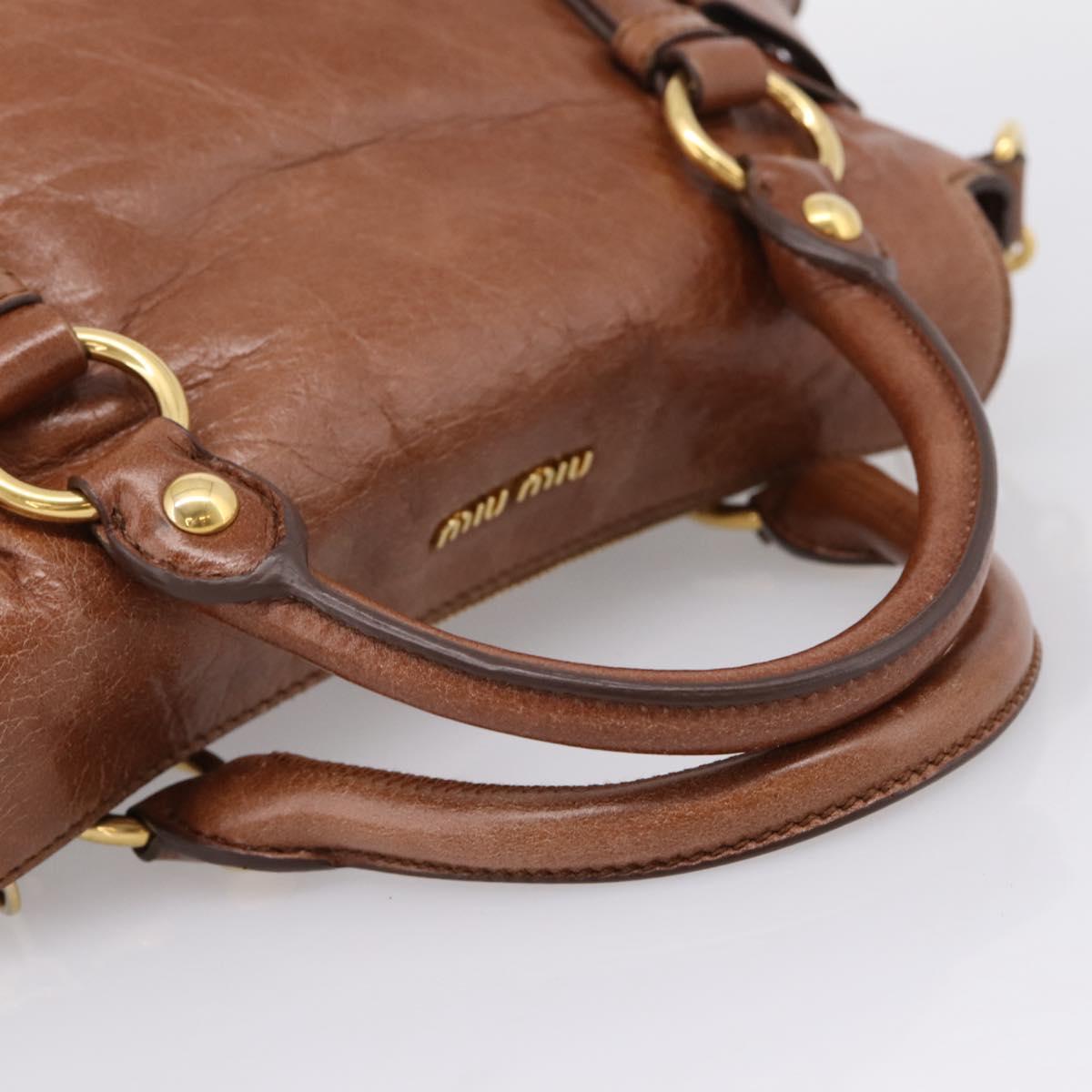Miu Miu Hand Bag Leather 2way Brown Gold Auth yk20994V