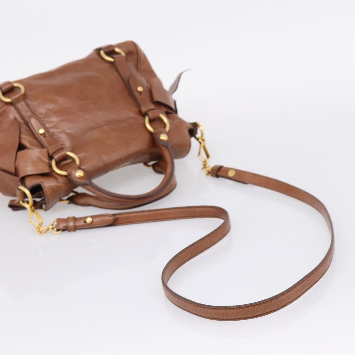 Miu Miu Hand Bag Leather 2way Brown Gold Auth yk20994V