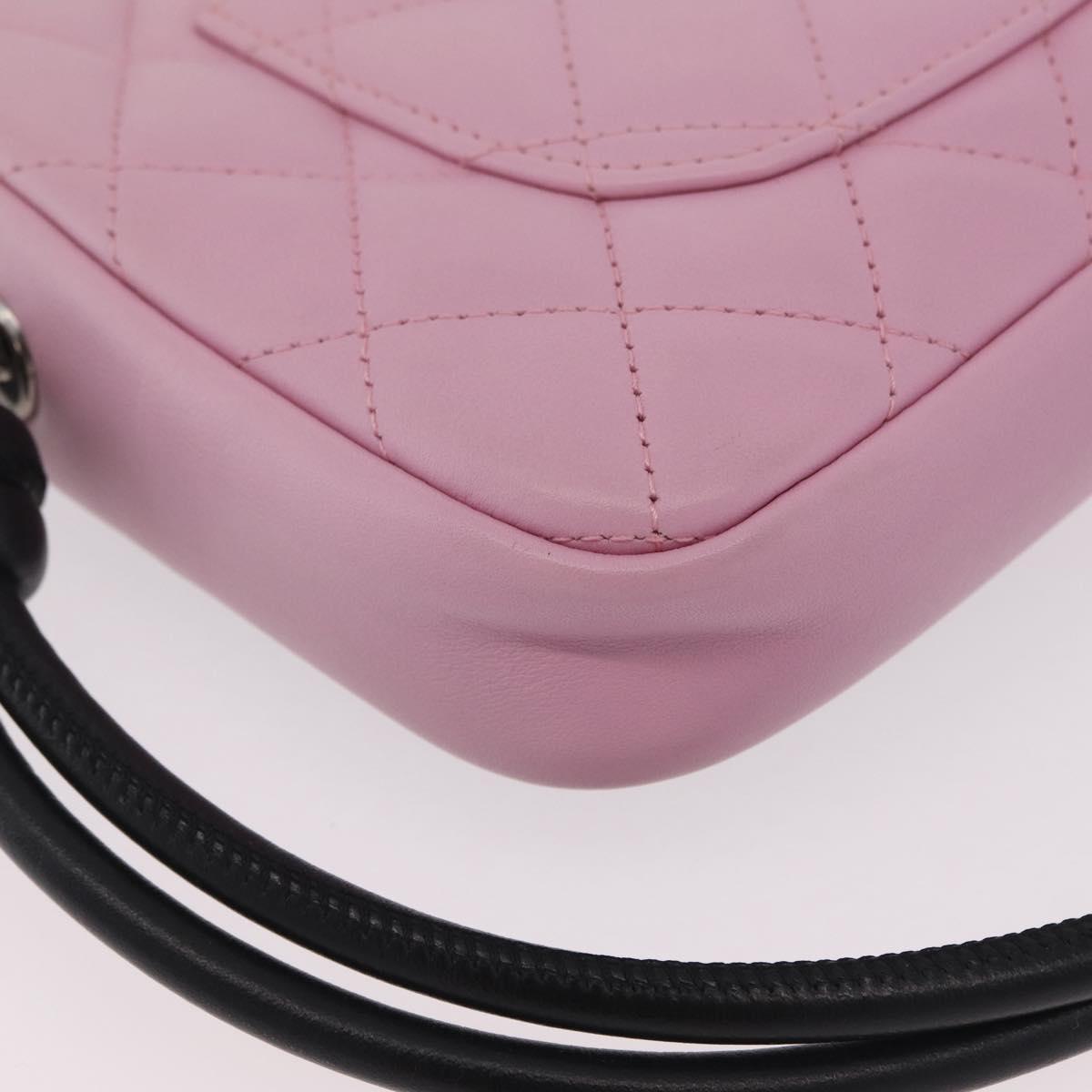 CHANEL Cambon Line Hand Bag Leather Pink Silver CC Auth yk20996V