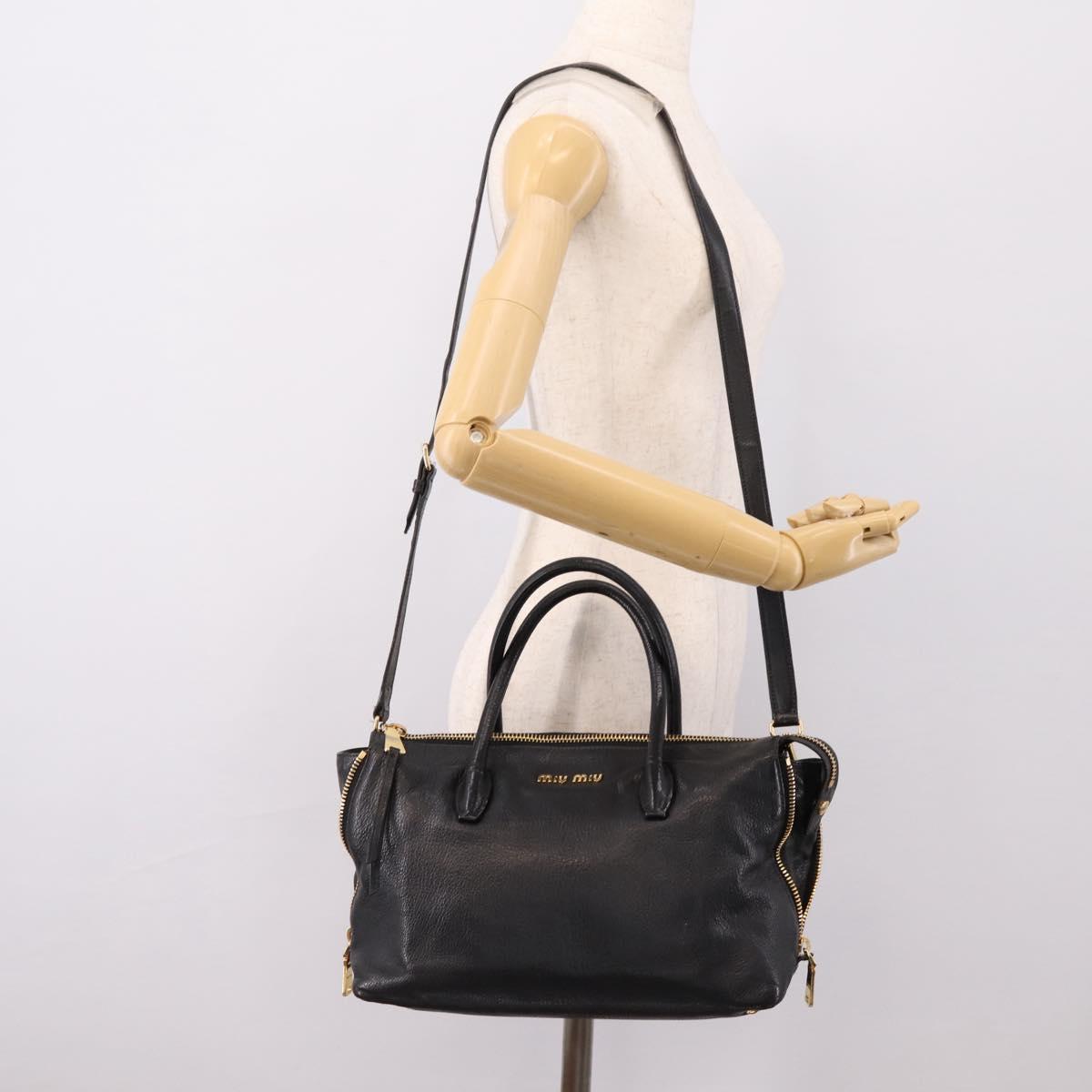 Miu Miu Hand Bag Leather 2way Black Gold Auth yk20999V