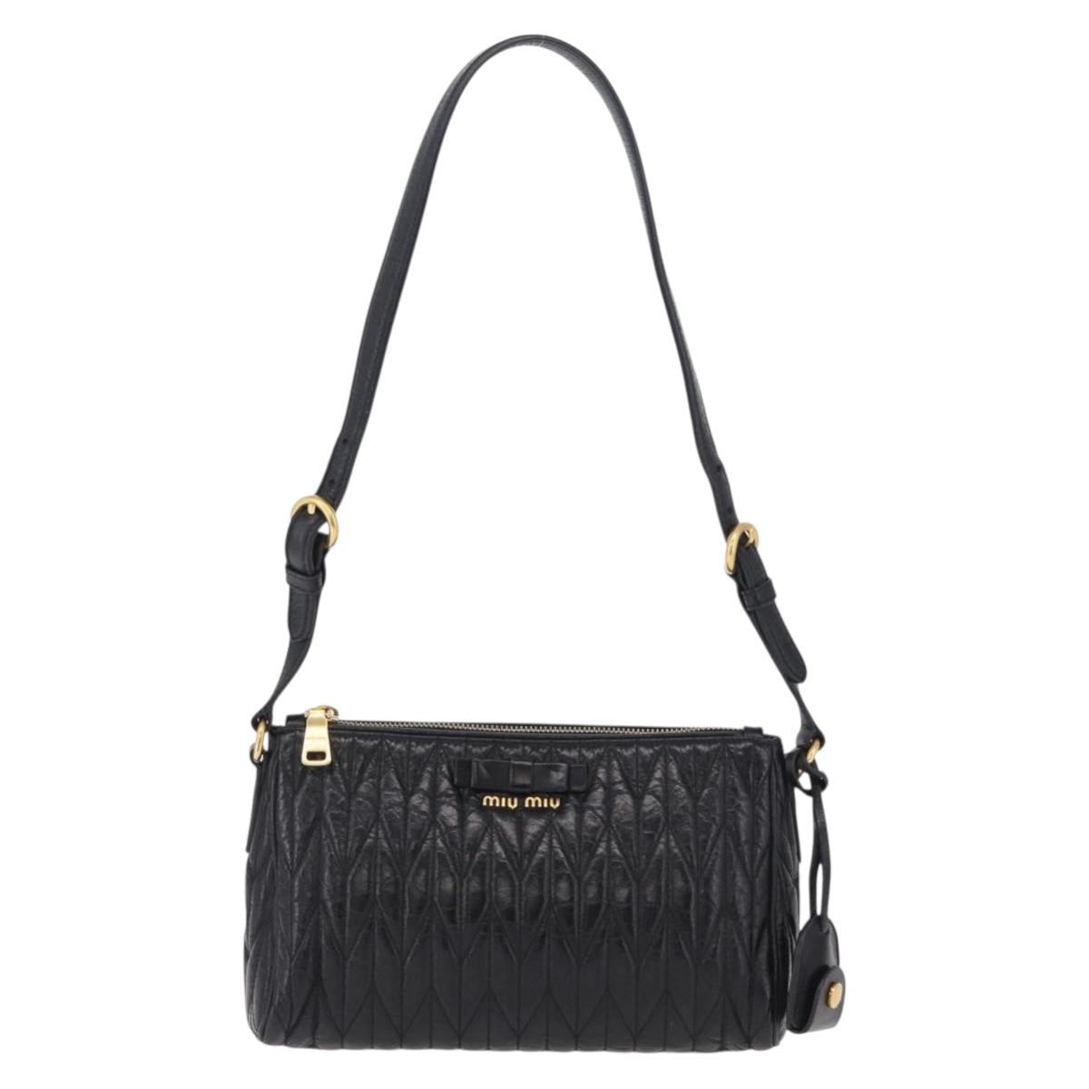 Miu Miu Matelasse Shoulder Bag Leather Black Gold Auth yk21000M