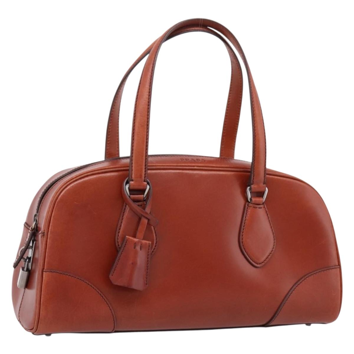 PRADA Hand Bag Leather Brown Silver Auth yk21012V