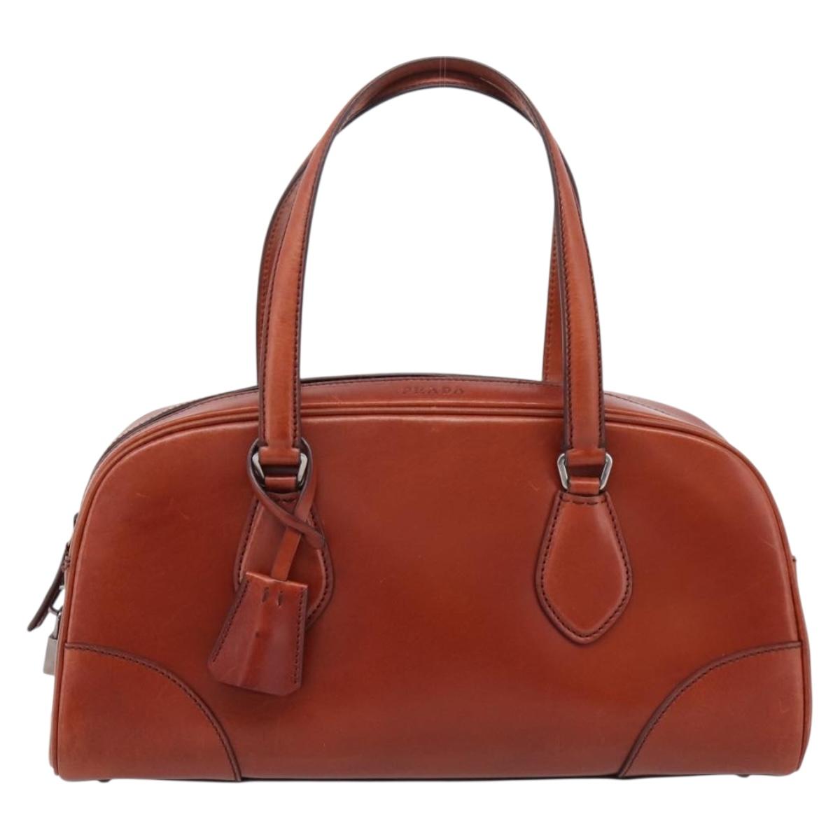 PRADA Hand Bag Leather Brown Silver Auth yk21012V