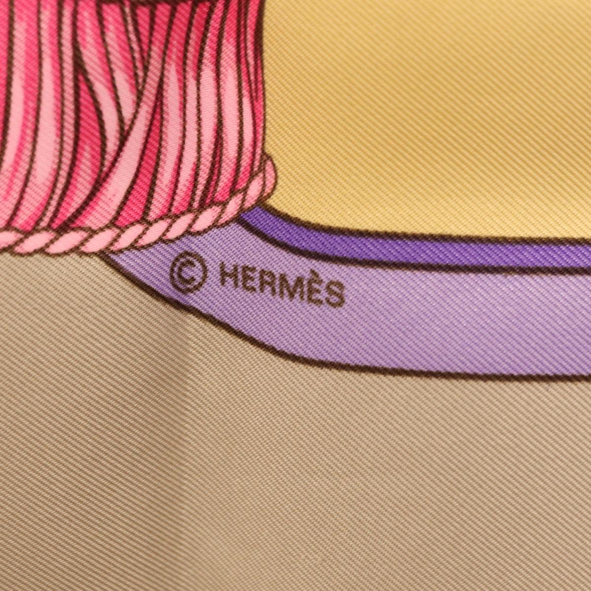 HERMES Carre 90 Scarf ""LES TAMBOURS"" Silk Yellow Auth yk21013M