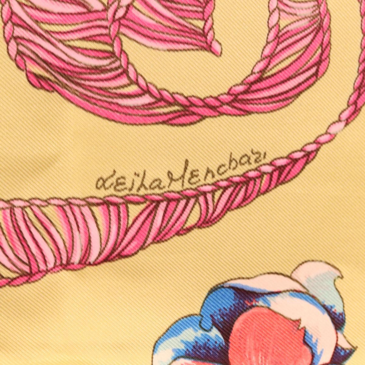 HERMES Carre 90 Scarf ""LES TAMBOURS"" Silk Yellow Auth yk21013M