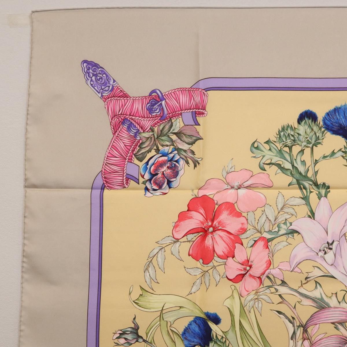 HERMES Carre 90 Scarf ""LES TAMBOURS"" Silk Yellow Auth yk21013M