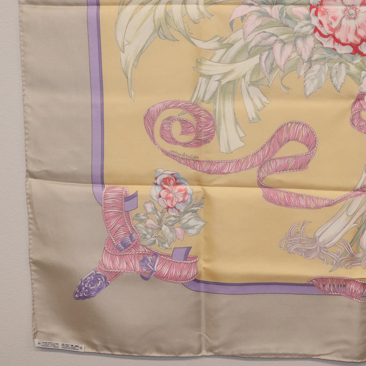 HERMES Carre 90 Scarf ""LES TAMBOURS"" Silk Yellow Auth yk21013M