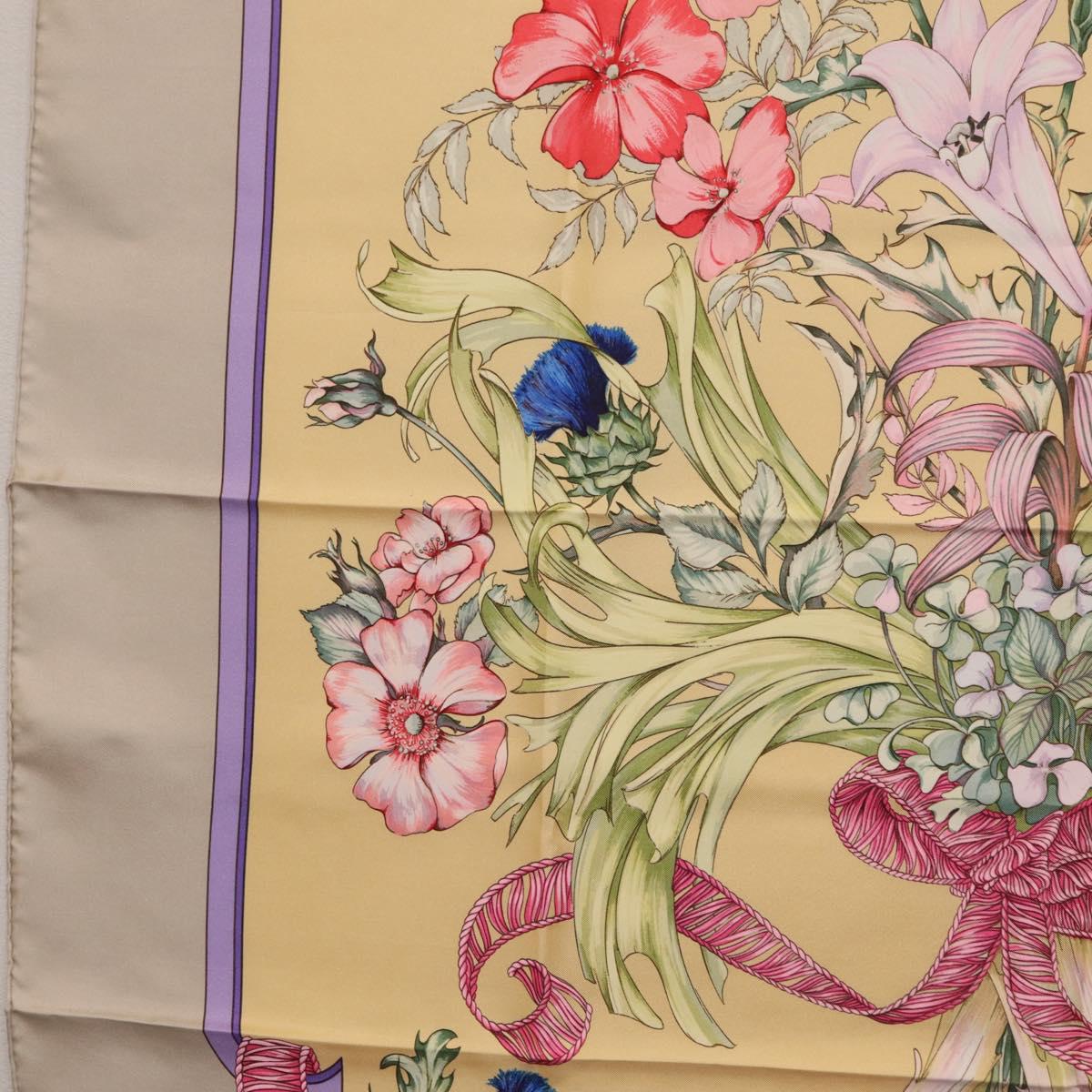 HERMES Carre 90 Scarf ""LES TAMBOURS"" Silk Yellow Auth yk21013M