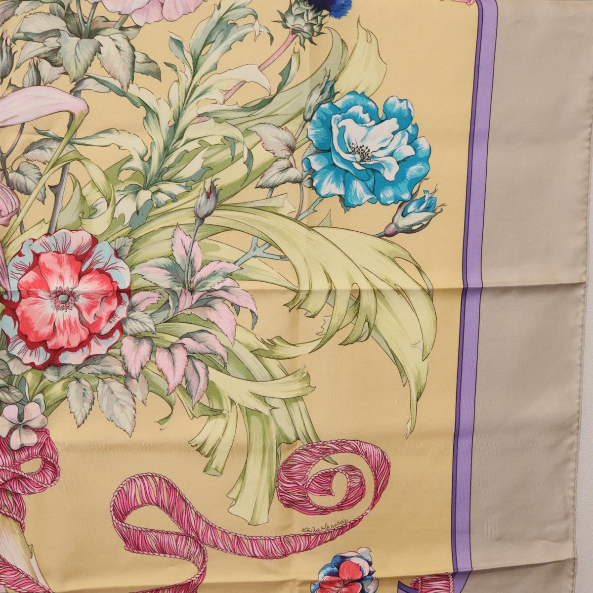 HERMES Carre 90 Scarf ""LES TAMBOURS"" Silk Yellow Auth yk21013M