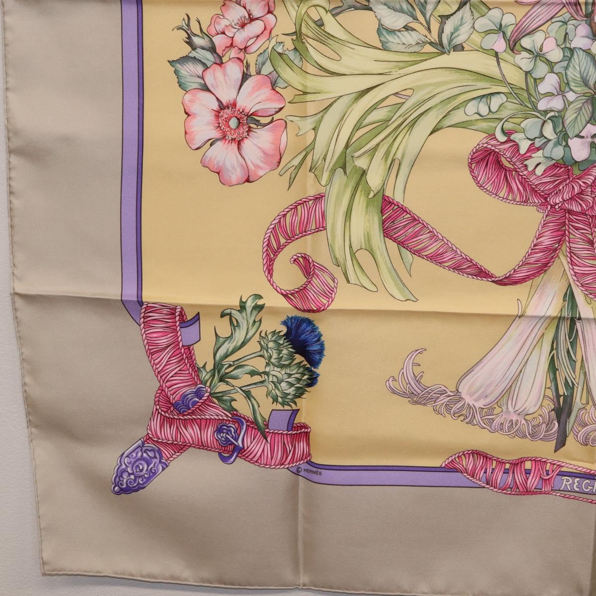 HERMES Carre 90 Scarf ""LES TAMBOURS"" Silk Yellow Auth yk21013M