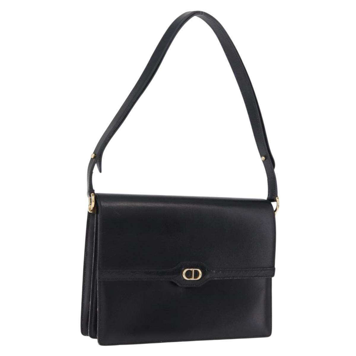 Christian Dior Shoulder Bag Leather Black Gold Auth yk21017A