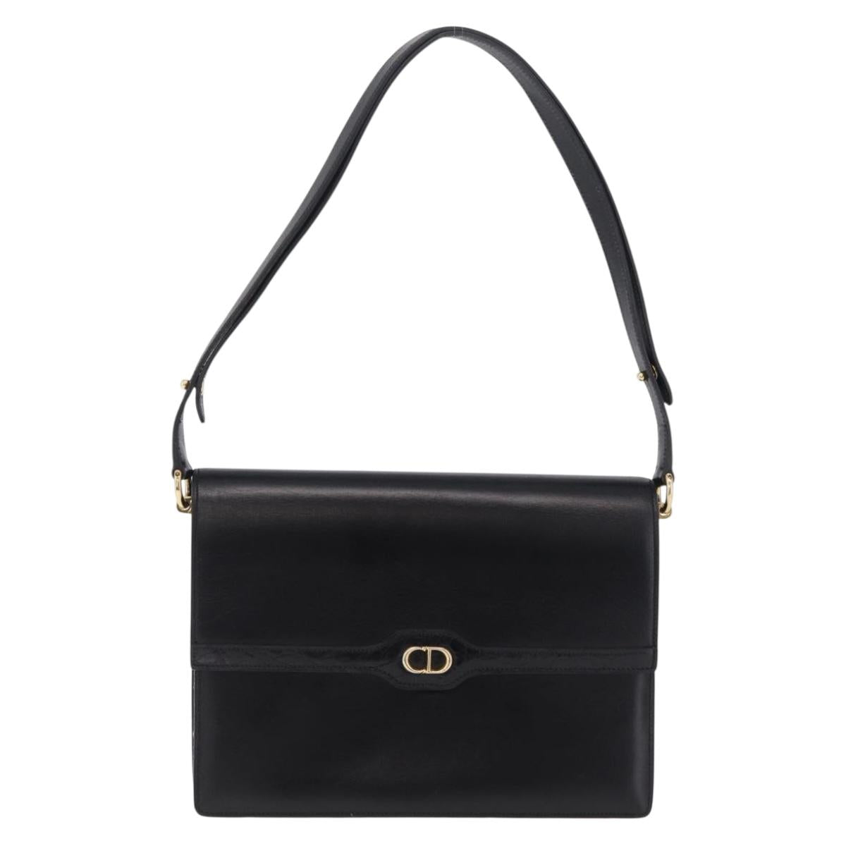 Christian Dior Shoulder Bag Leather Black Gold Auth yk21017A