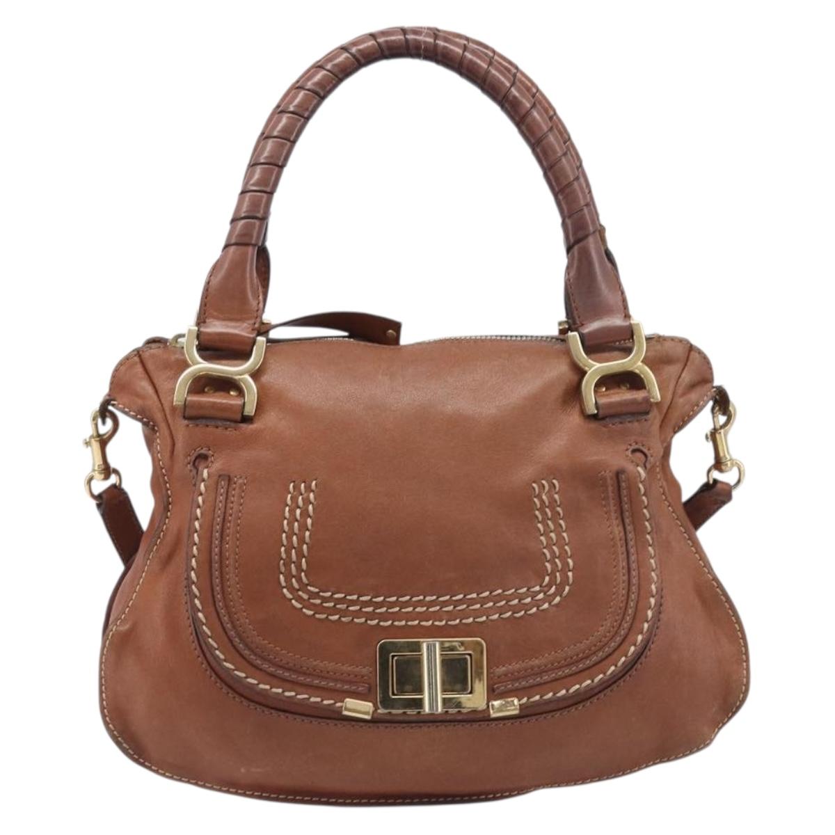 Chloe Marcie Hand Bag Leather 2way Brown Gold Auth yk21022