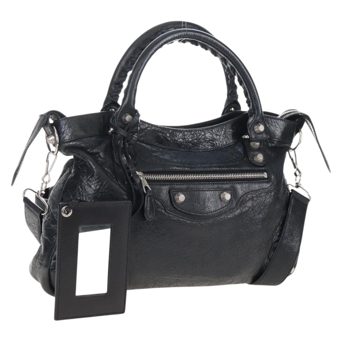 Balenciaga The Giant Town Hand Bag Leather 2way Black 240578 Auth yk21030M
