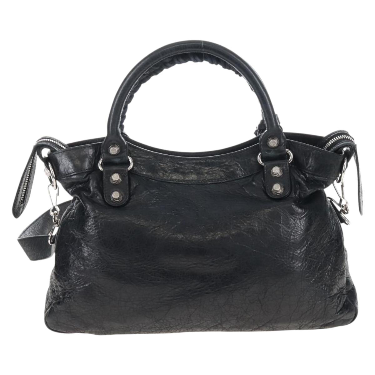 Balenciaga The Giant Town Hand Bag Leather 2way Black 240578 Auth yk21030M