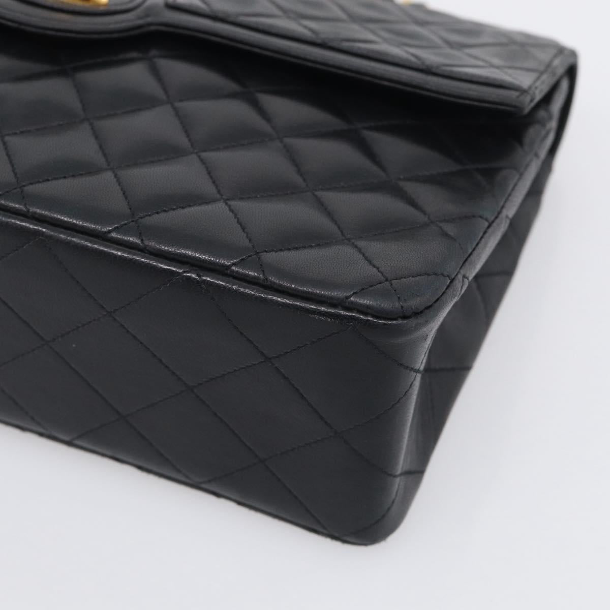 CHANEL Matelasse Chain Hand Bag Lamb Skin Black Gold Tone CC Auth yk21031M