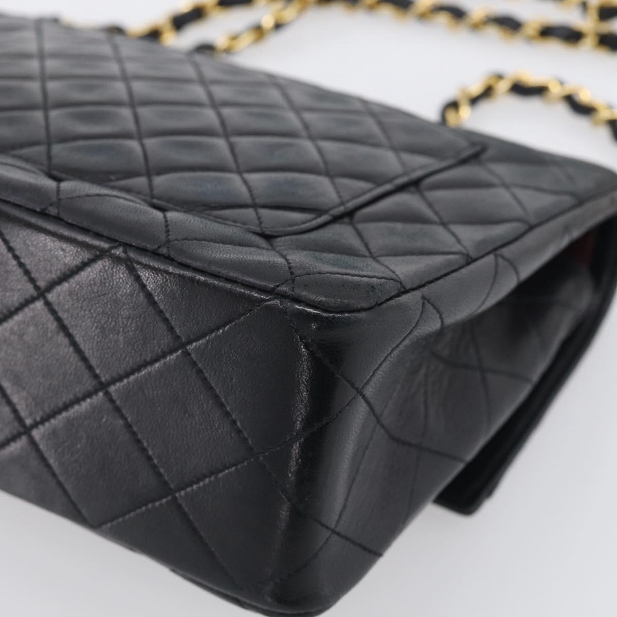 CHANEL Matelasse Chain Hand Bag Lamb Skin Black Gold Tone CC Auth yk21031M