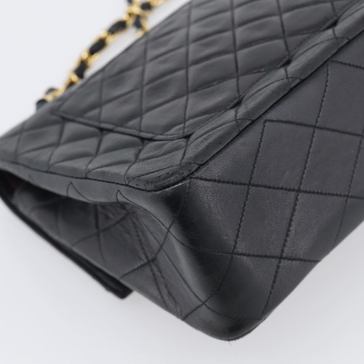 CHANEL Matelasse Chain Hand Bag Lamb Skin Black Gold Tone CC Auth yk21031M