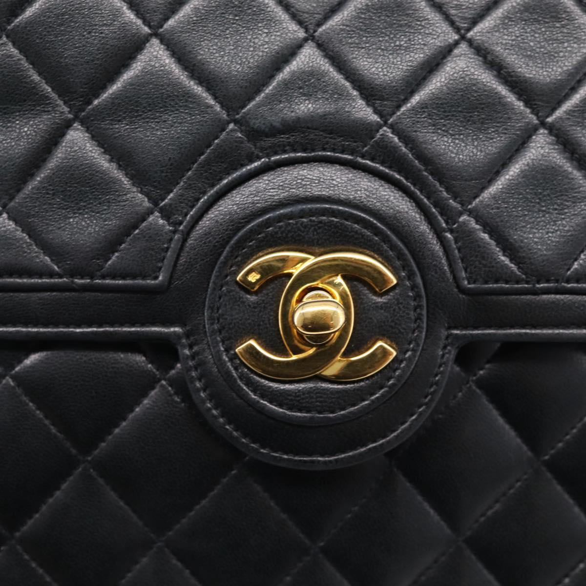 CHANEL Matelasse Chain Hand Bag Lamb Skin Black Gold Tone CC Auth yk21031M