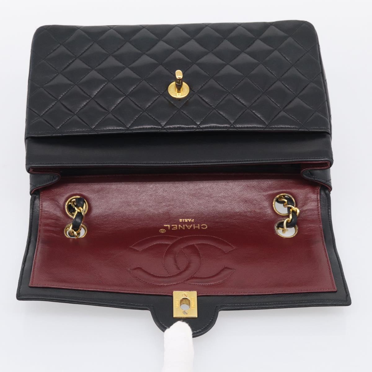 CHANEL Matelasse Chain Hand Bag Lamb Skin Black Gold Tone CC Auth yk21031M