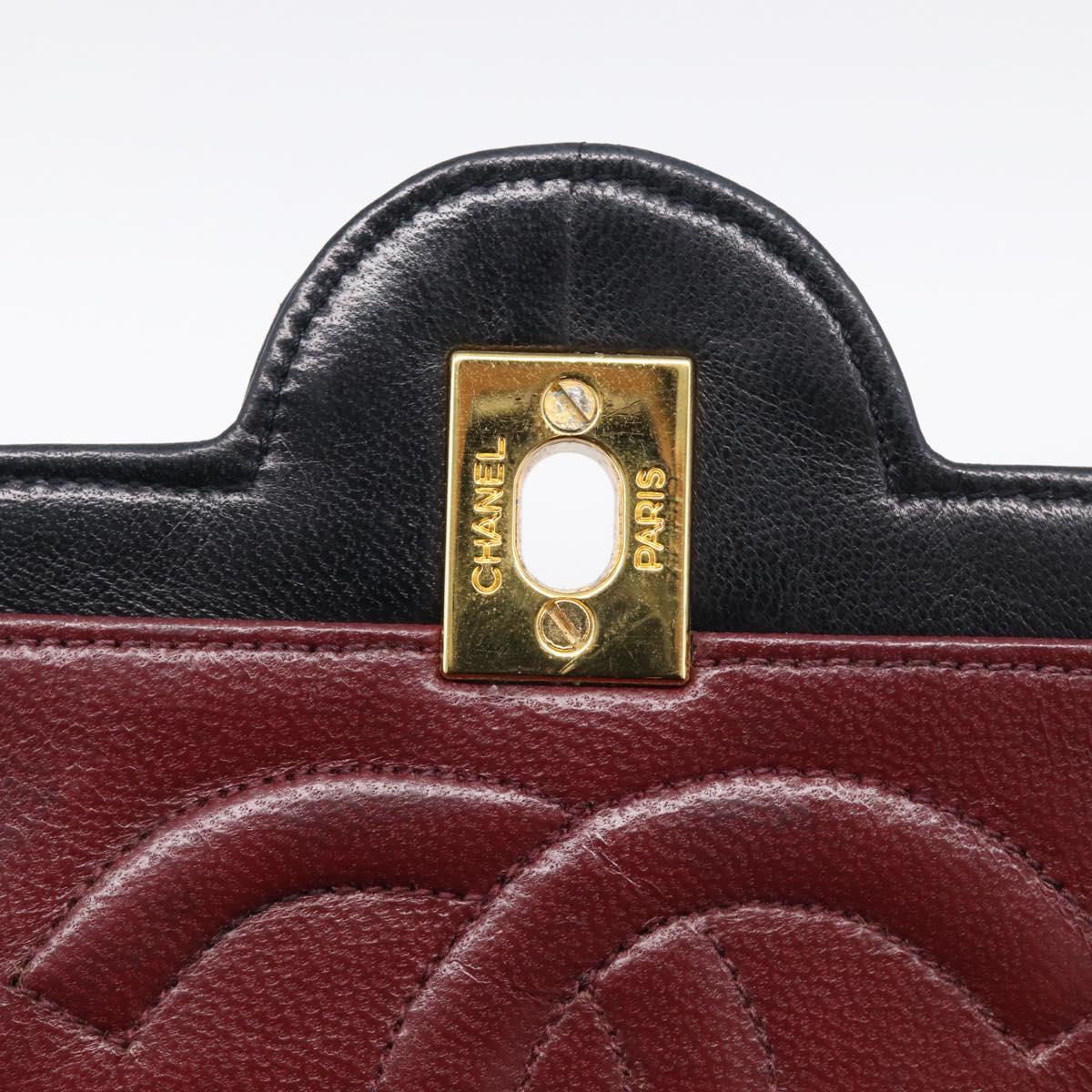 CHANEL Matelasse Chain Hand Bag Lamb Skin Black Gold Tone CC Auth yk21031M