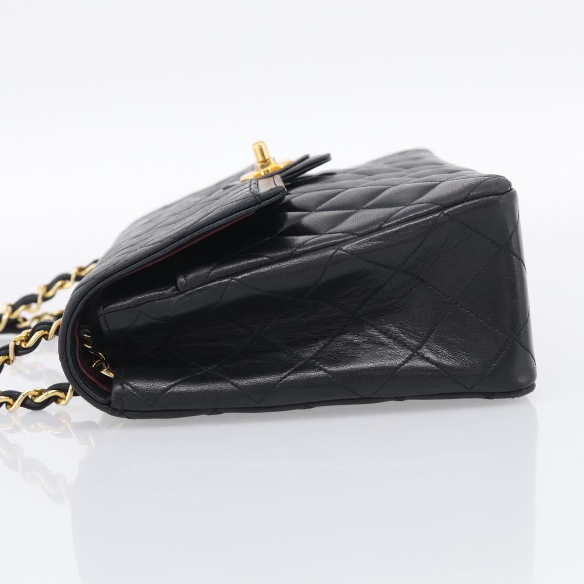 CHANEL Matelasse Chain Hand Bag Lamb Skin Black Gold Tone CC Auth yk21031M