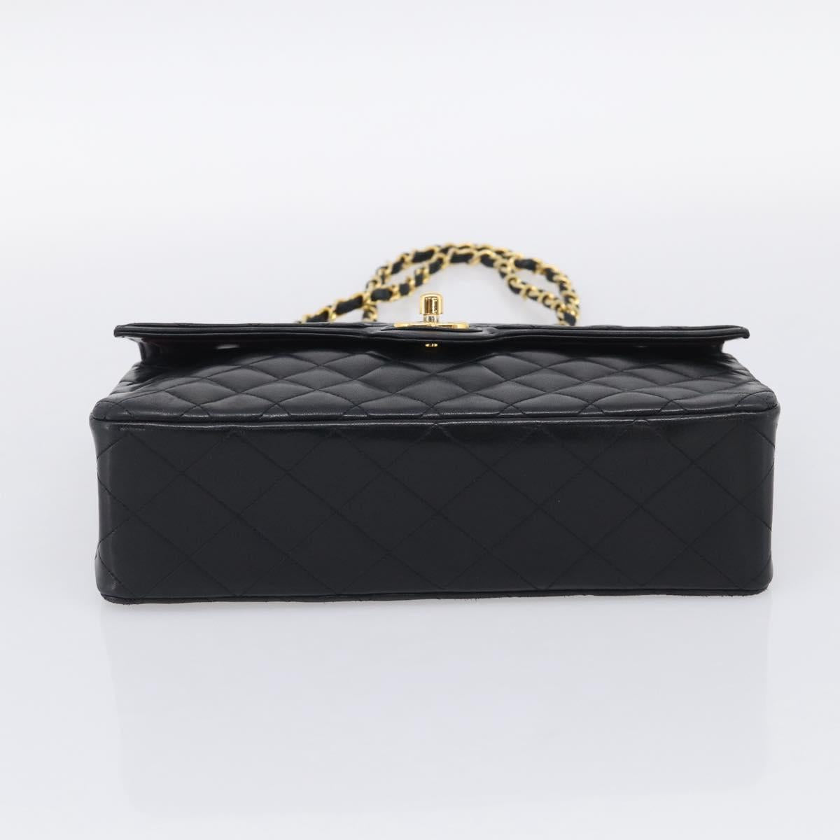 CHANEL Matelasse Chain Hand Bag Lamb Skin Black Gold Tone CC Auth yk21031M