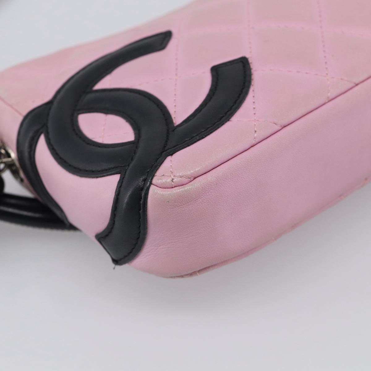 CHANEL Cambon Line Hand Bag Leather Pink Silver CC Auth yk21032V