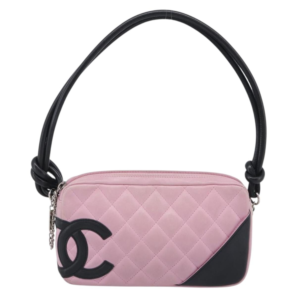 CHANEL Cambon Line Hand Bag Leather Pink Silver CC Auth yk21032V