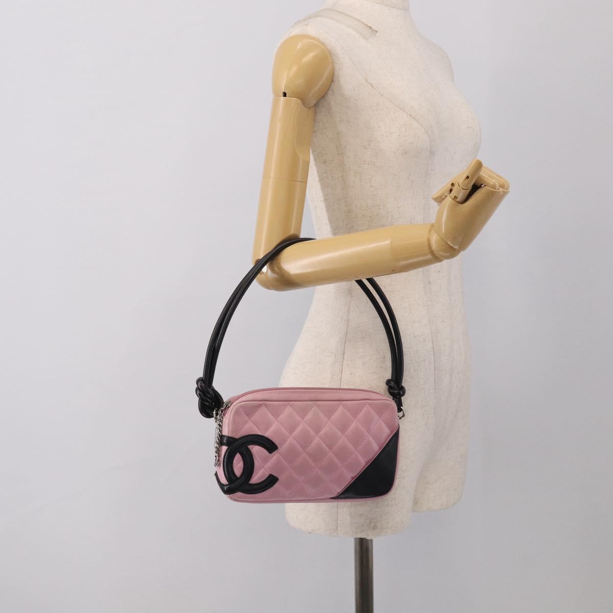 CHANEL Cambon Line Hand Bag Leather Pink Silver CC Auth yk21032V