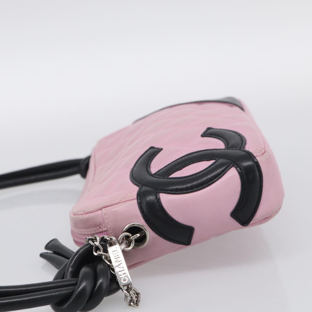 CHANEL Cambon Line Hand Bag Leather Pink Silver CC Auth yk21032V