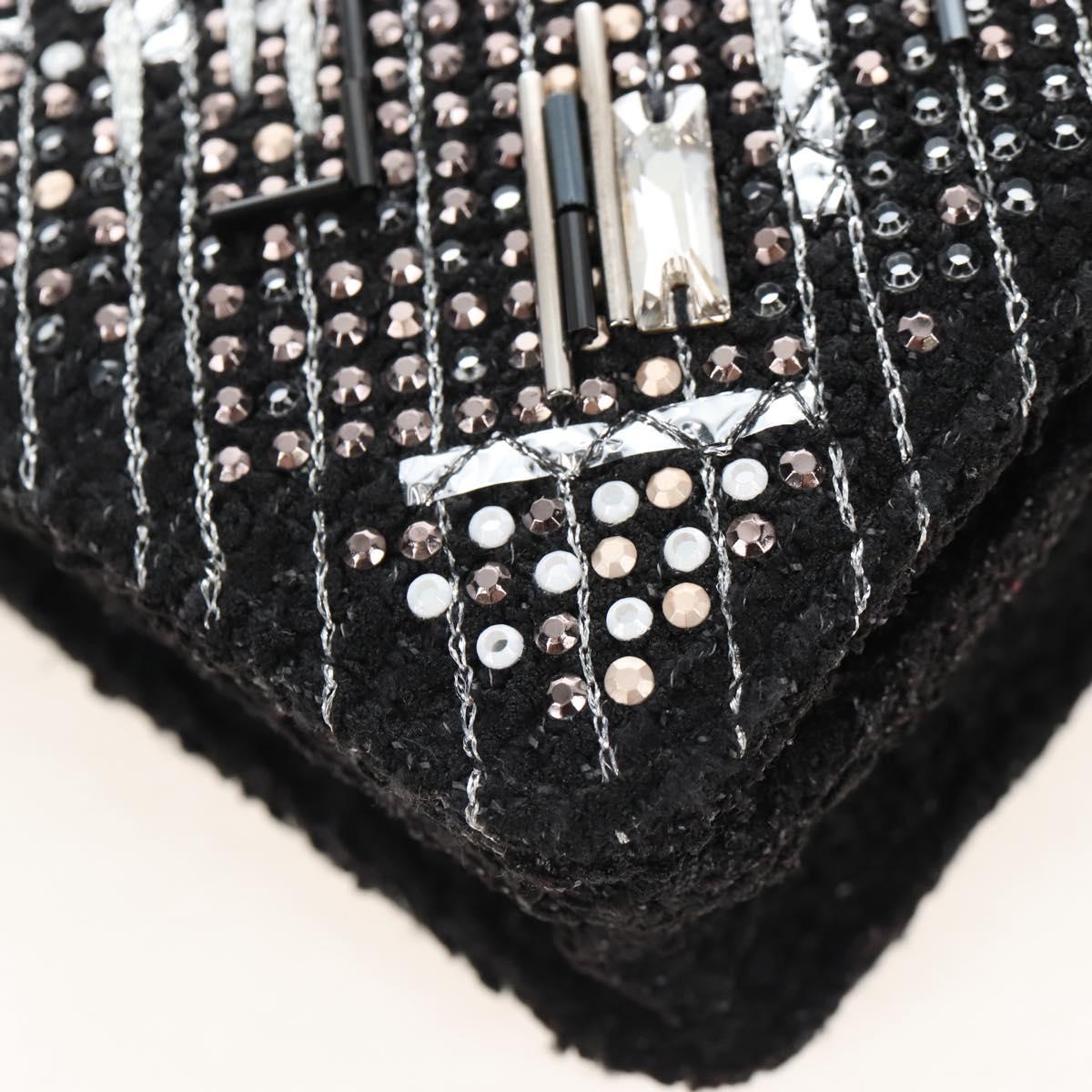 CHANEL Rhinestone Turn Lock Chain Bag Tweed Beads Black Silver CC Auth yk21033SM