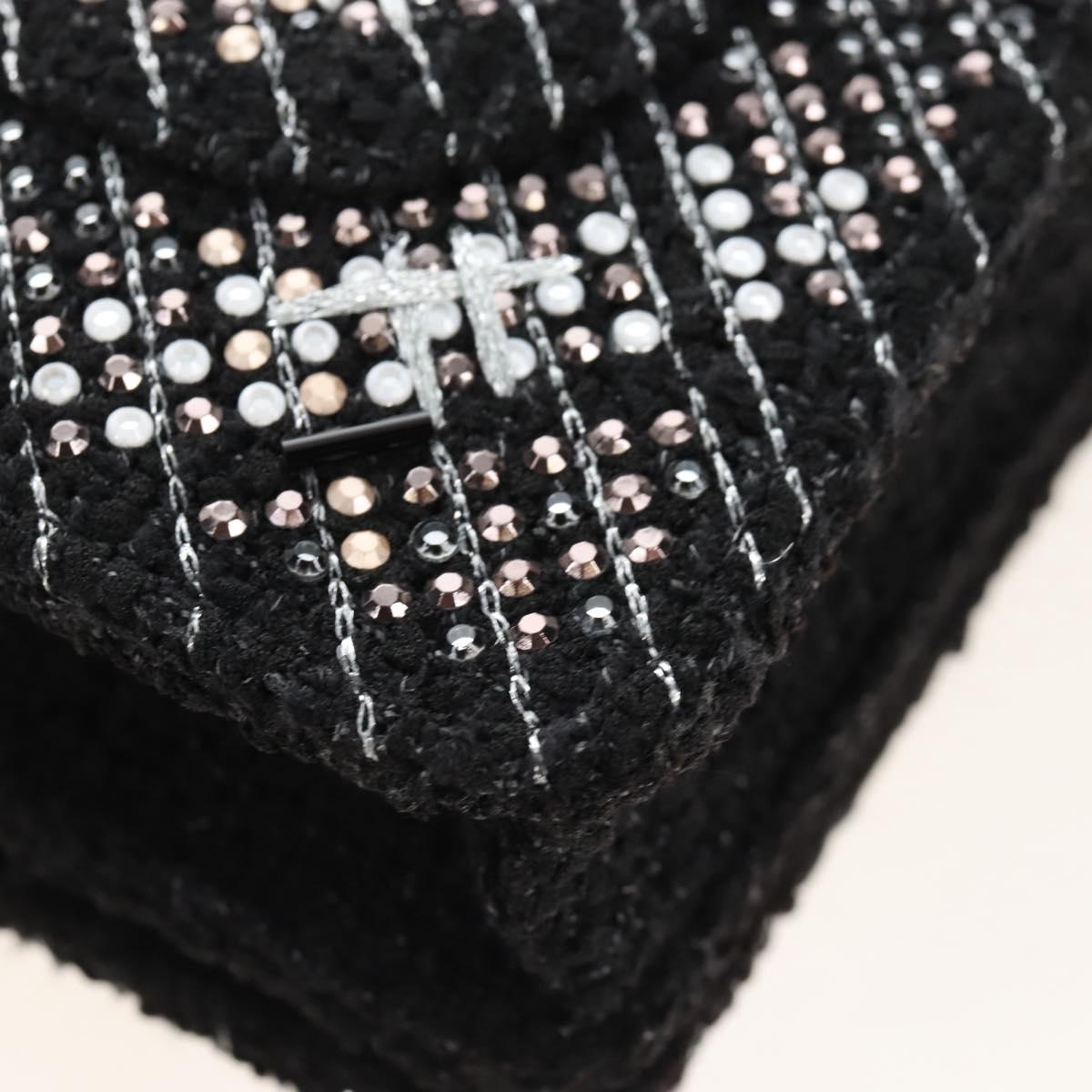 CHANEL Rhinestone Turn Lock Chain Bag Tweed Beads Black Silver CC Auth yk21033SM