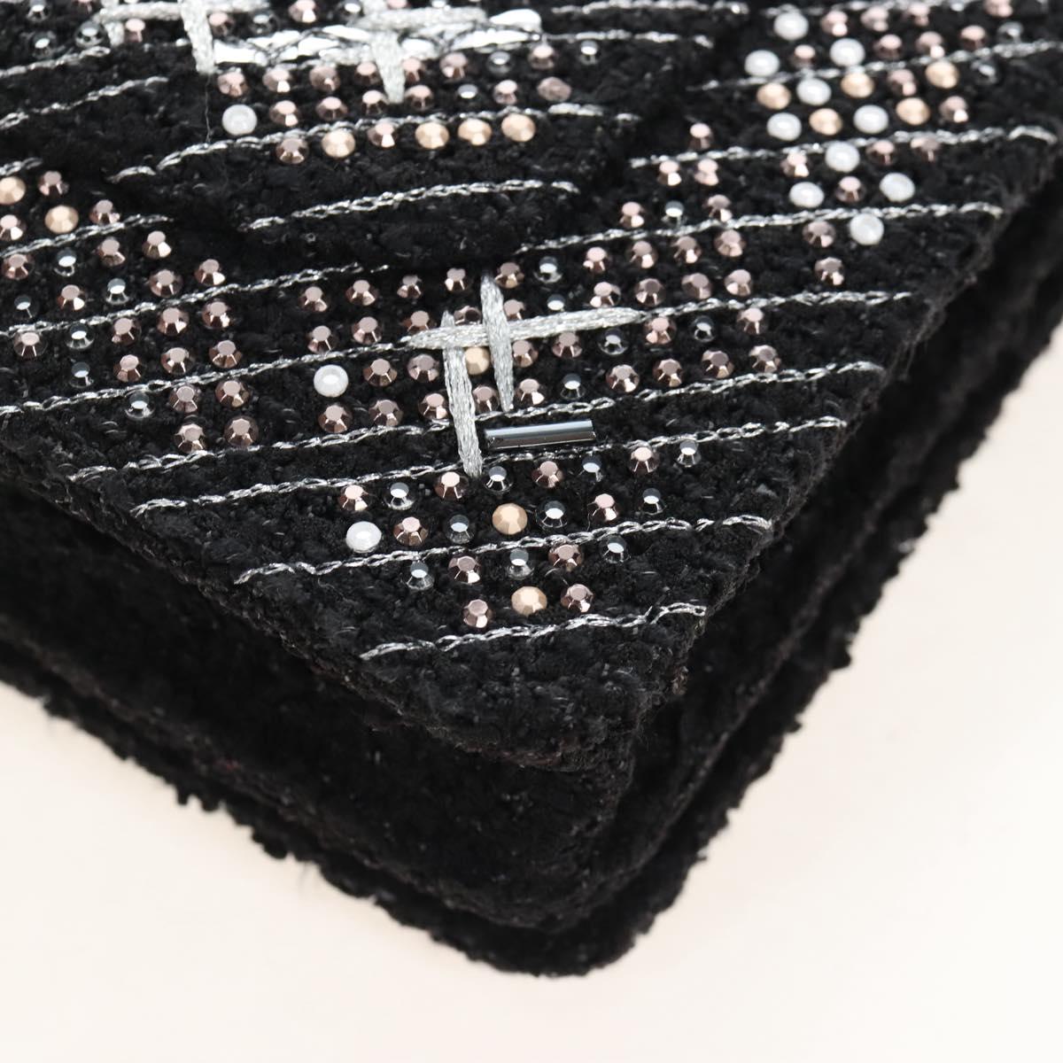 CHANEL Rhinestone Turn Lock Chain Bag Tweed Beads Black Silver CC Auth yk21033SM