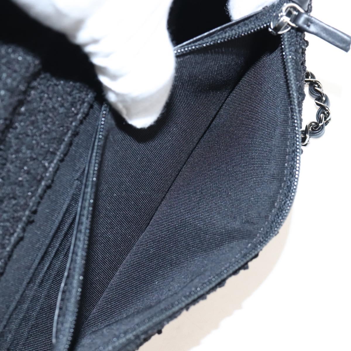 CHANEL Rhinestone Turn Lock Chain Bag Tweed Beads Black Silver CC Auth yk21033SM
