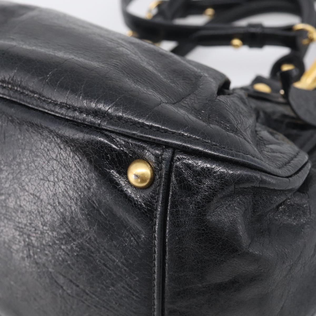 Miu Miu Hand Bag Leather 2way Black Gold Auth yk21036M