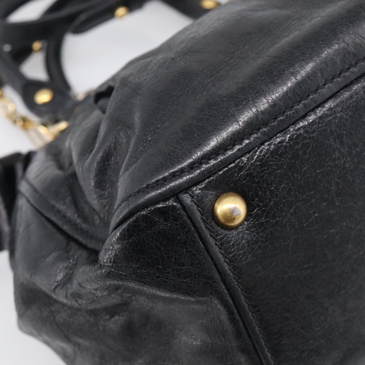 Miu Miu Hand Bag Leather 2way Black Gold Auth yk21036M
