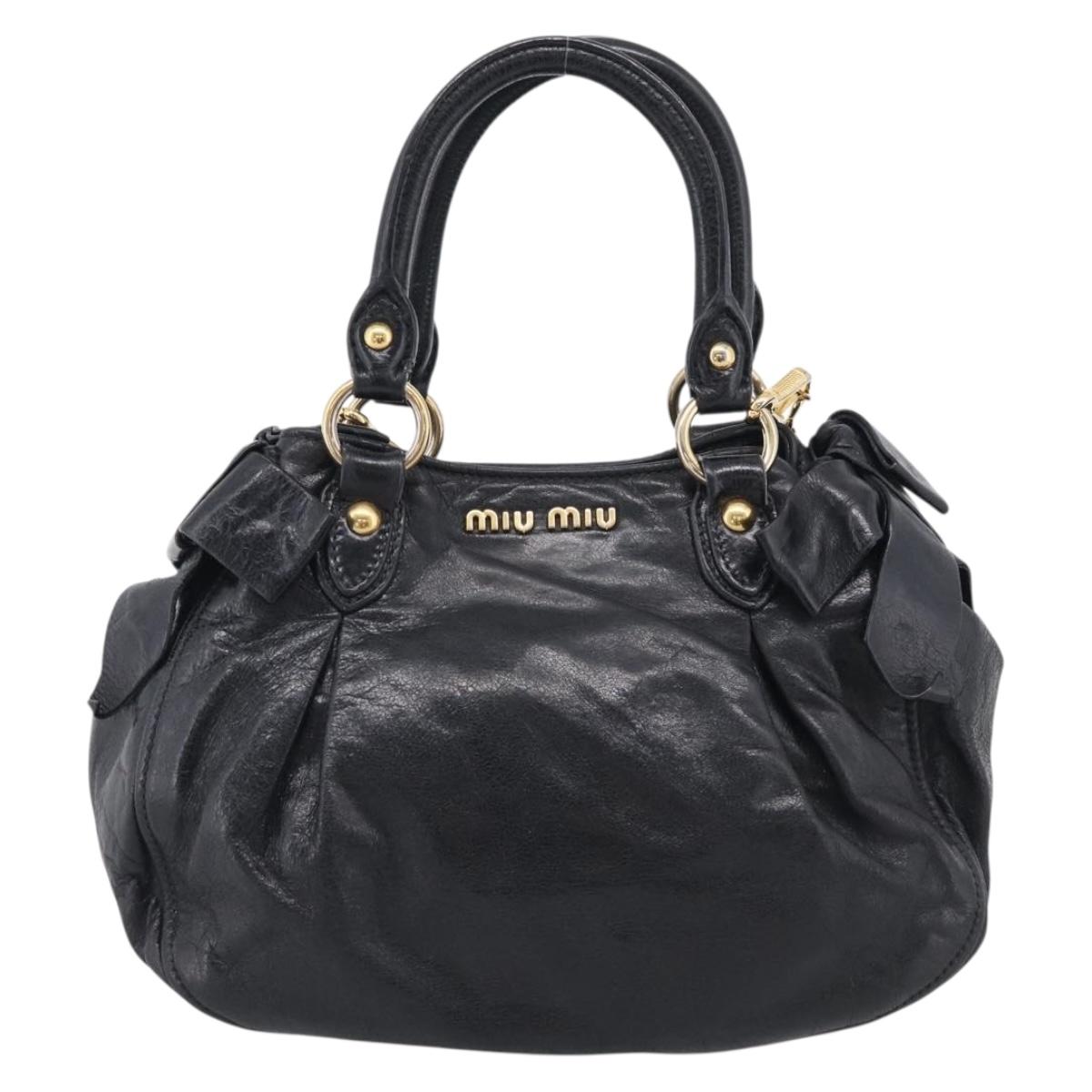 Miu Miu Hand Bag Leather 2way Black Gold Auth yk21036M